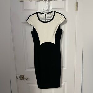 Elie Tahari Black and Cream Midi Dress